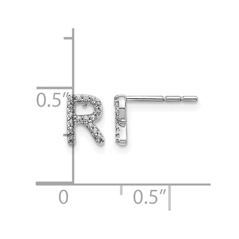14k White Gold Diamond Initial R Post Earrings