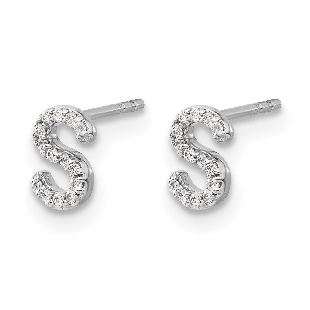 14k White Gold Diamond Initial S Post Earrings