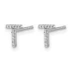 14k White Gold Diamond Initial T Post Earrings