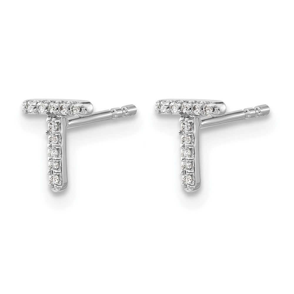 14k White Gold Diamond Initial T Post Earrings