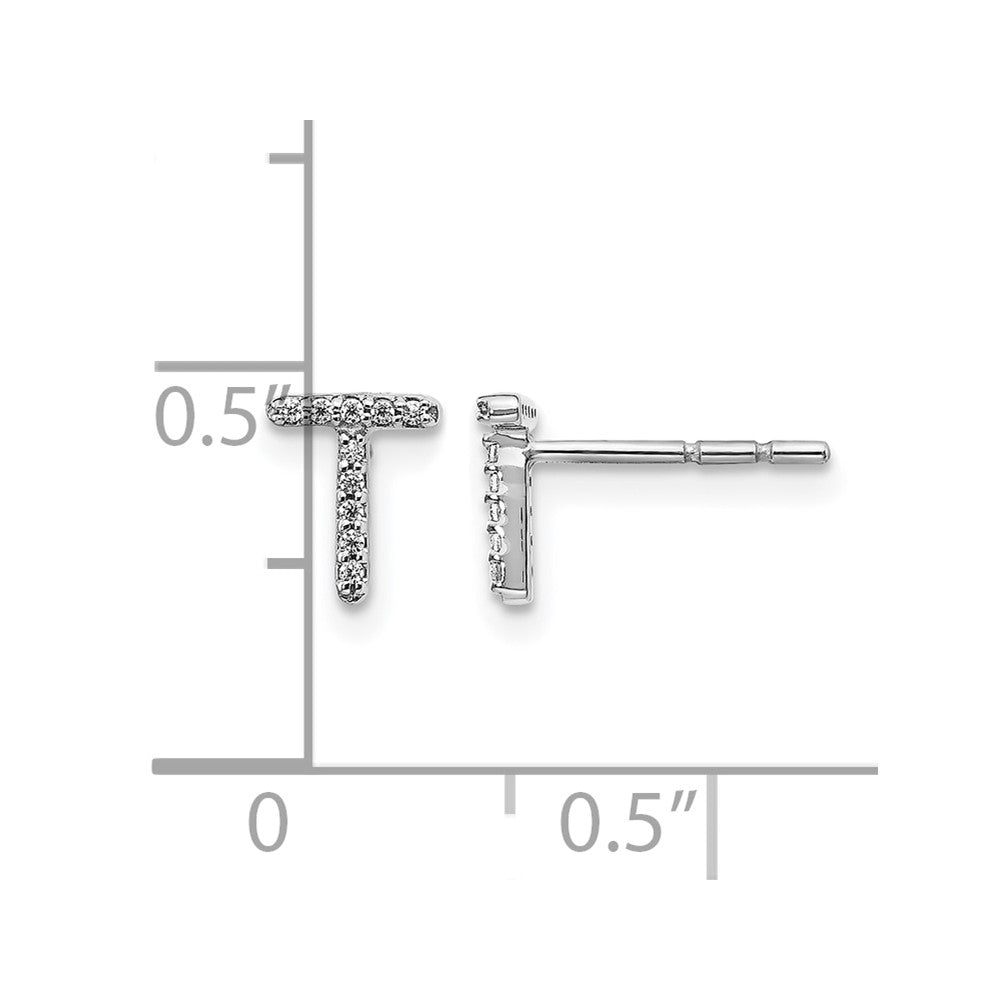 14k White Gold Diamond Initial T Post Earrings