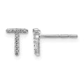14k White Gold Diamond Initial T Post Earrings