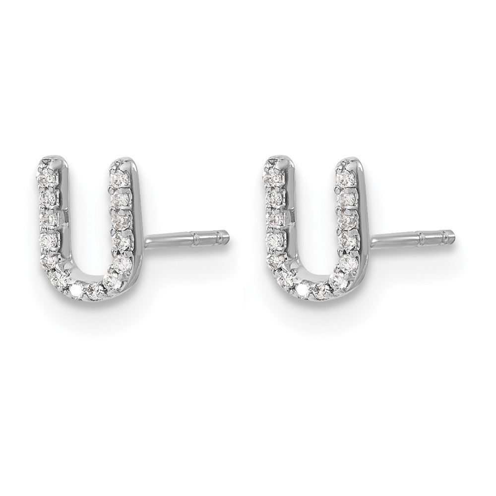 14k White Gold Diamond Initial U Post Earrings