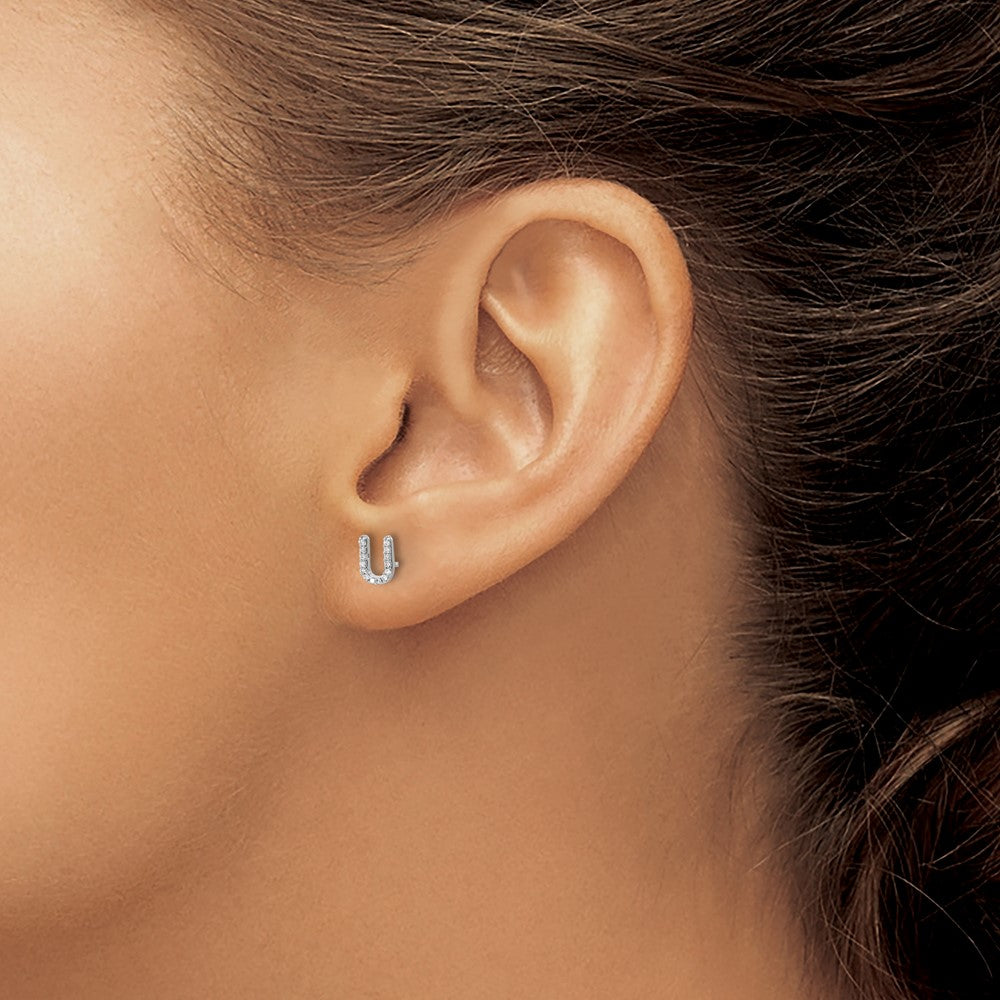 14k White Gold Diamond Initial U Post Earrings