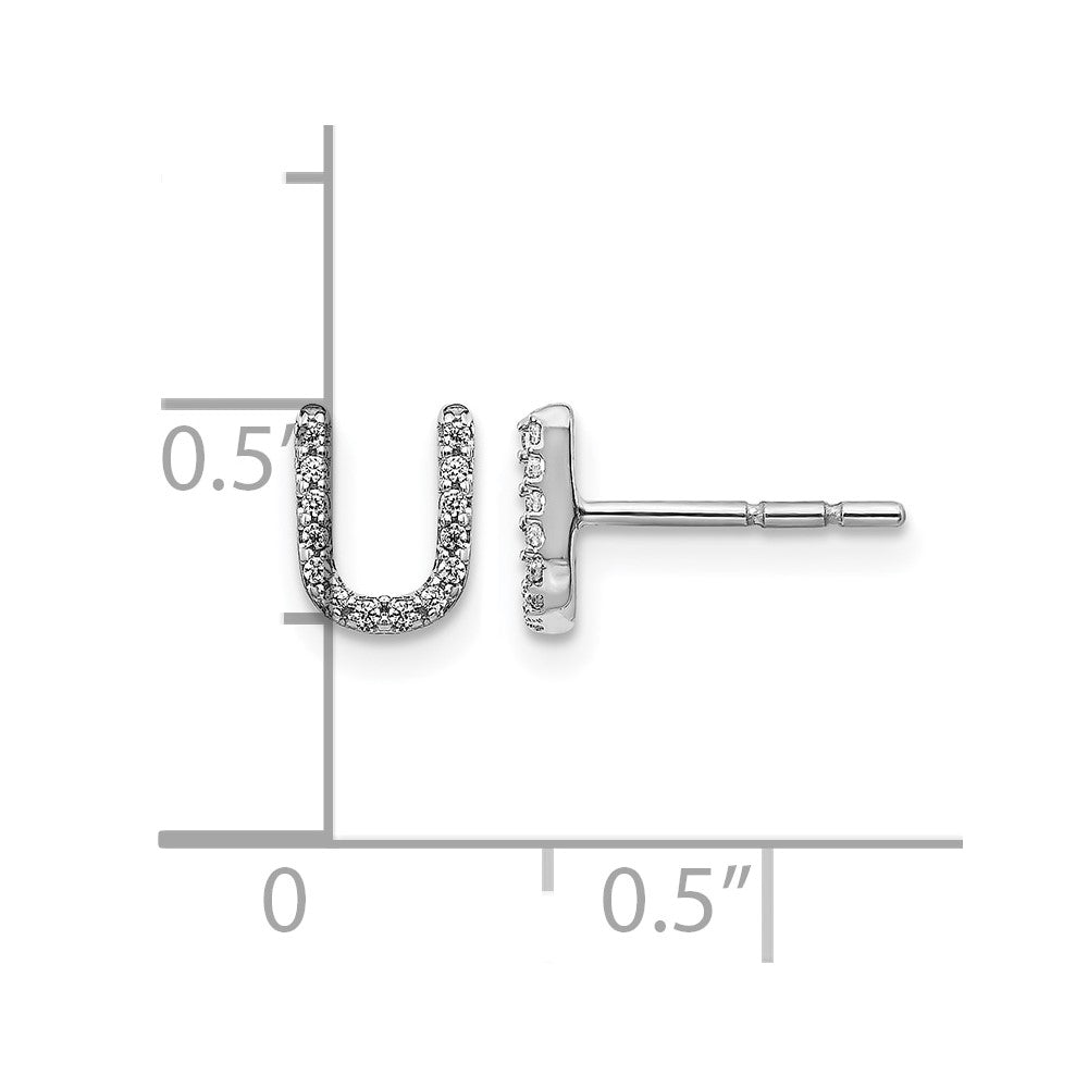 14k White Gold Diamond Initial U Post Earrings