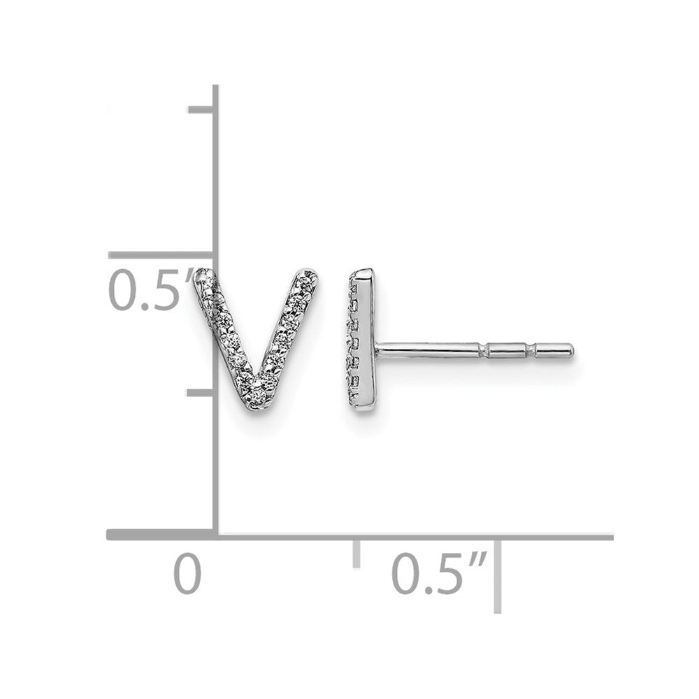 14k White Gold Diamond Initial V Post Earrings