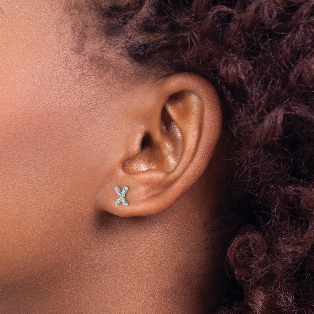14k White Gold Diamond Initial X Post Earrings