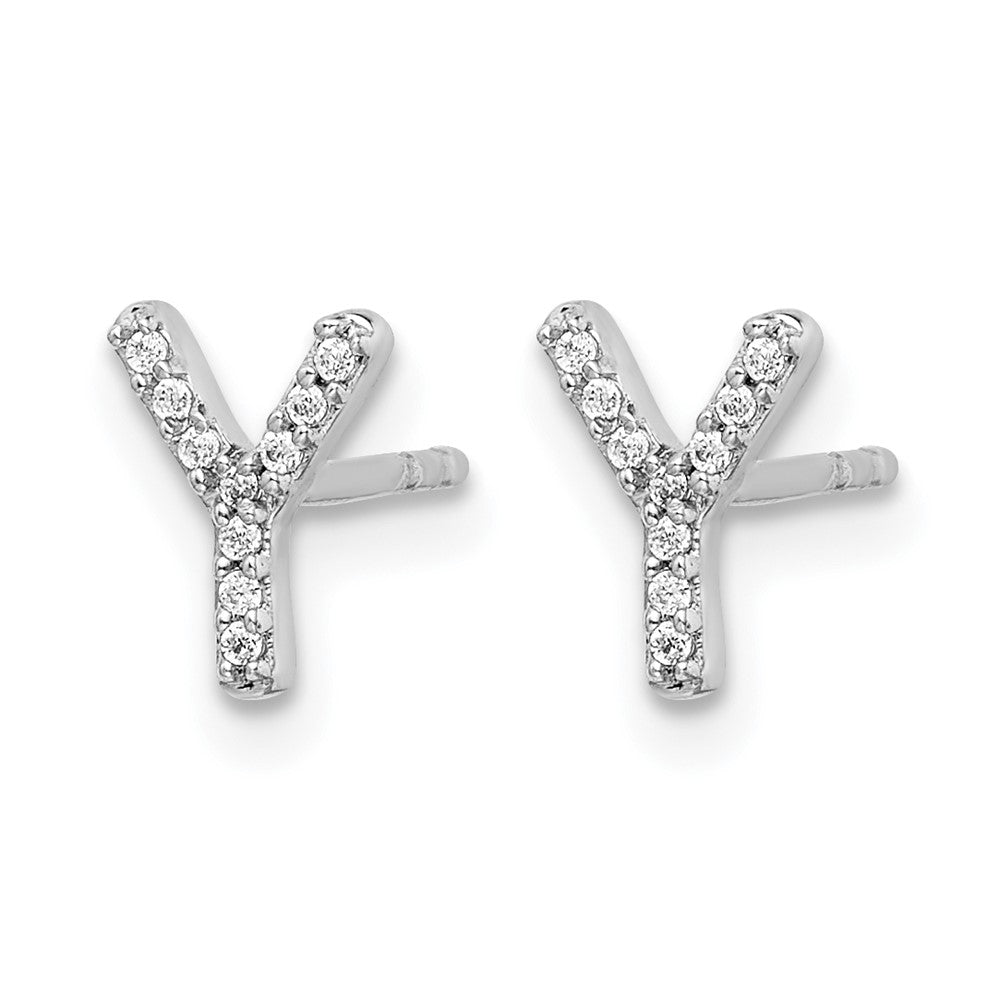 14k White Gold Diamond Initial Y Post Earrings