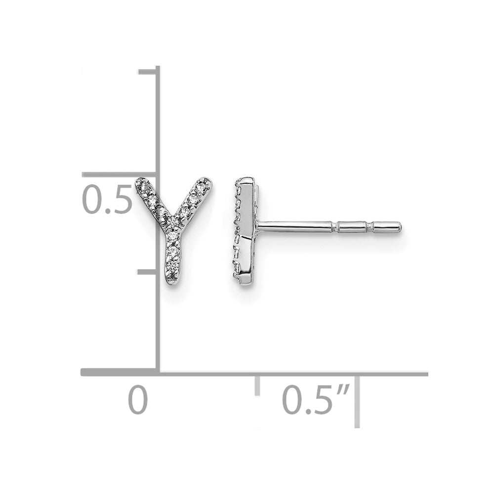 14k White Gold Diamond Initial Y Post Earrings
