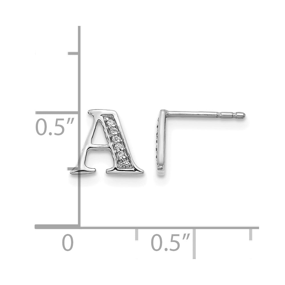 14k White Gold Diamond Initial A Post Earrings