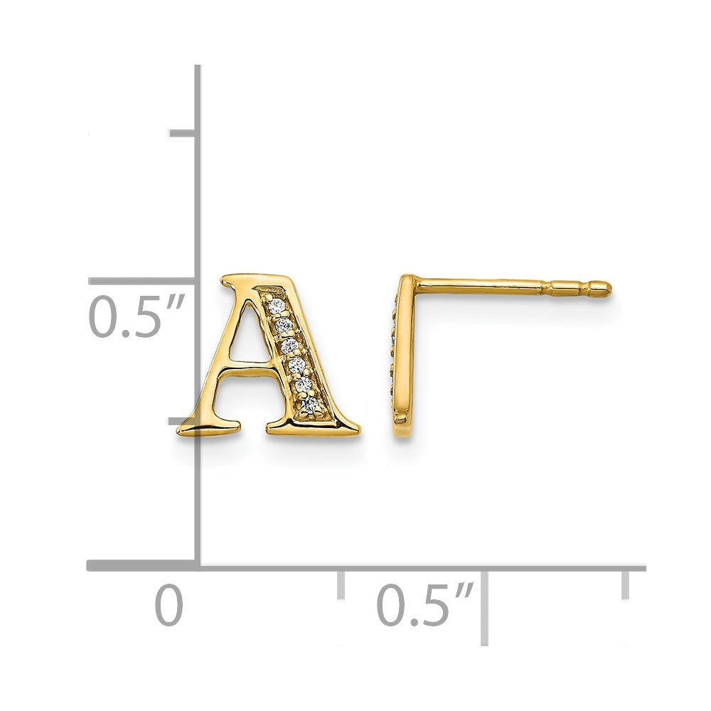 14k Diamond Initial A Post Earrings