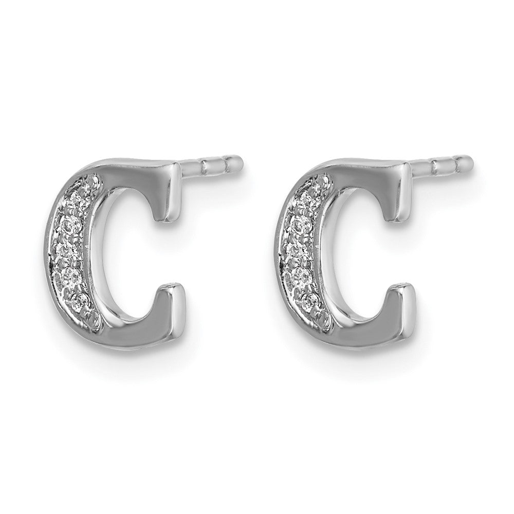 14k White Gold Diamond Initial C Post Earrings