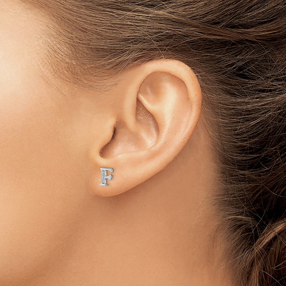 14k White Gold Diamond Initial F Post Earrings