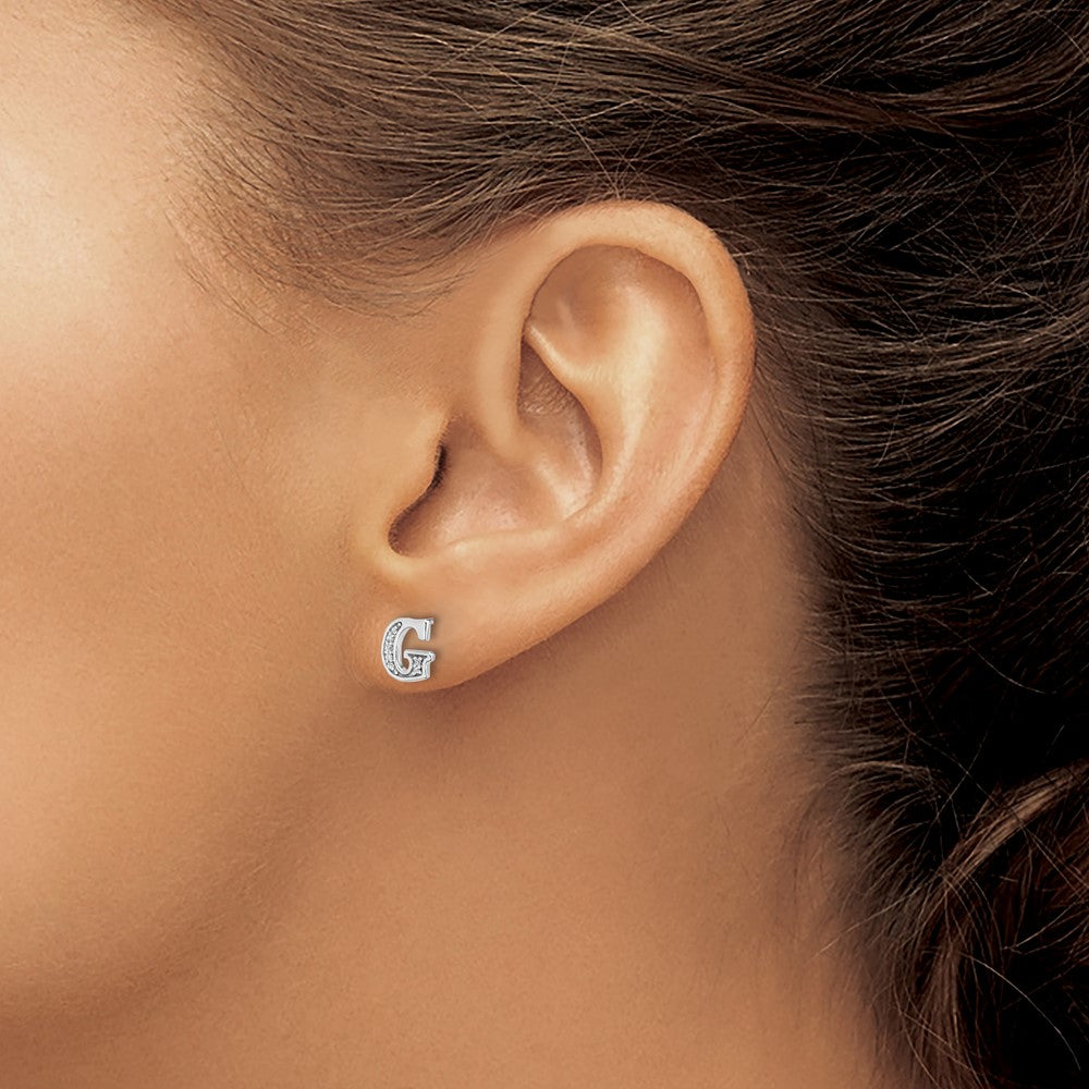 14k White Gold Diamond Initial G Post Earrings
