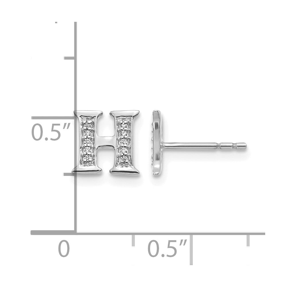 14k White Gold Diamond Initial H Post Earrings