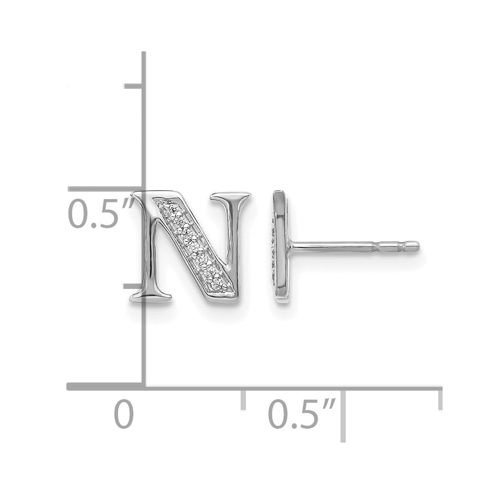 14k White Gold Diamond Initial N Post Earrings