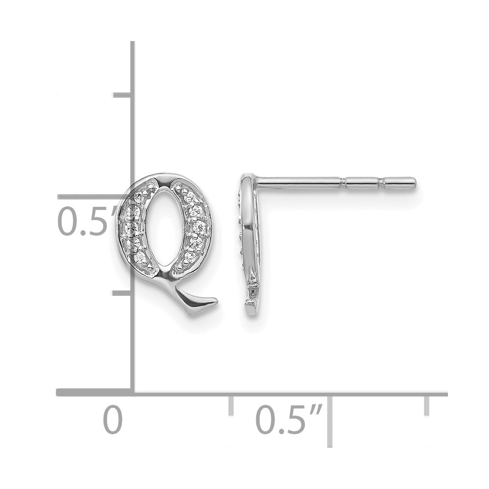 14k White Gold Diamond Initial Q Post Earrings