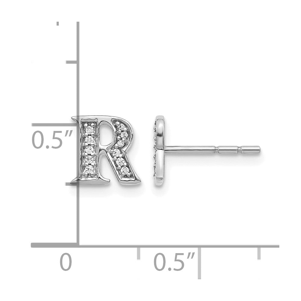 14k White Gold Diamond Initial R Post Earrings