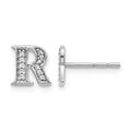 14k White Gold Diamond Initial R Post Earrings