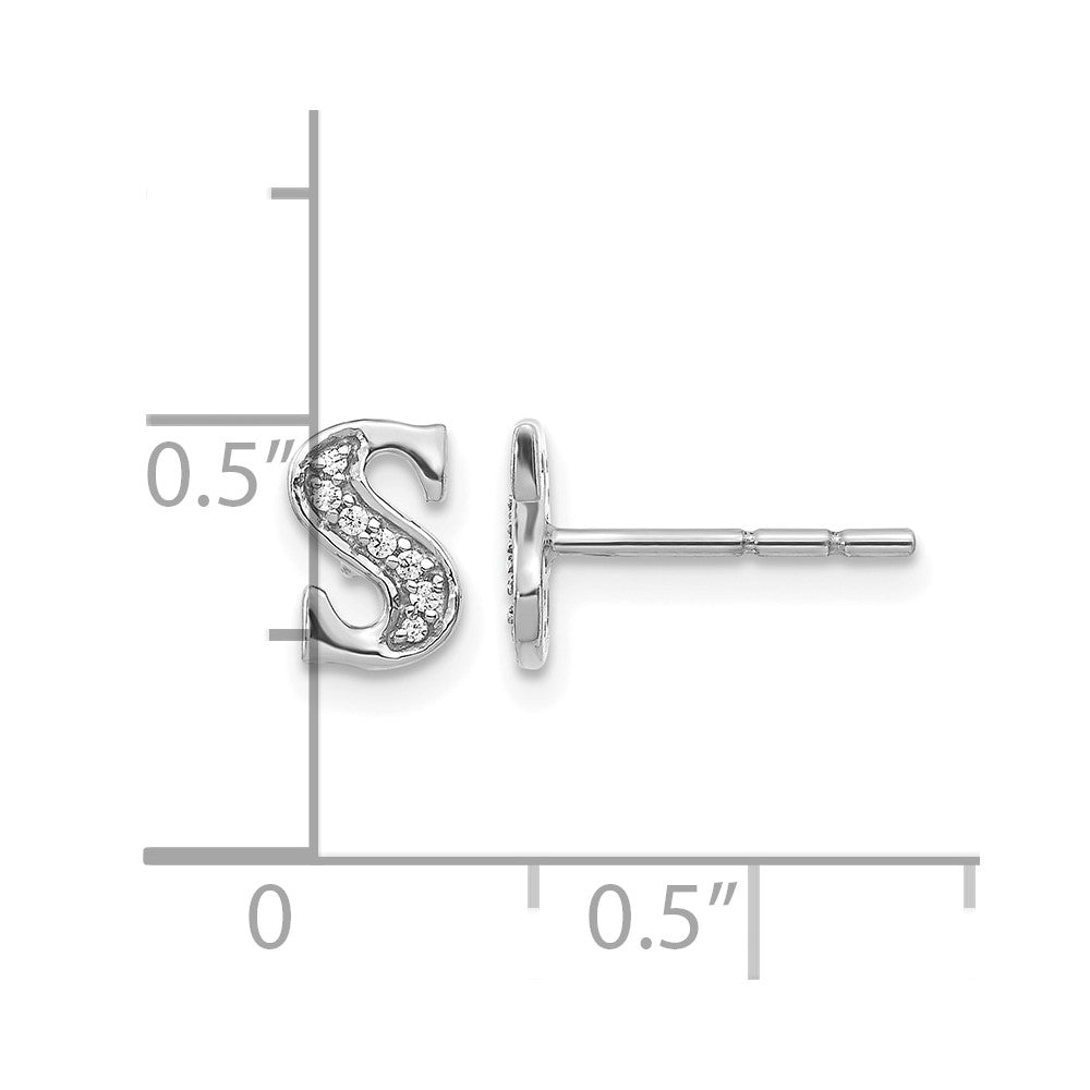 14k White Gold Diamond Initial S Post Earrings