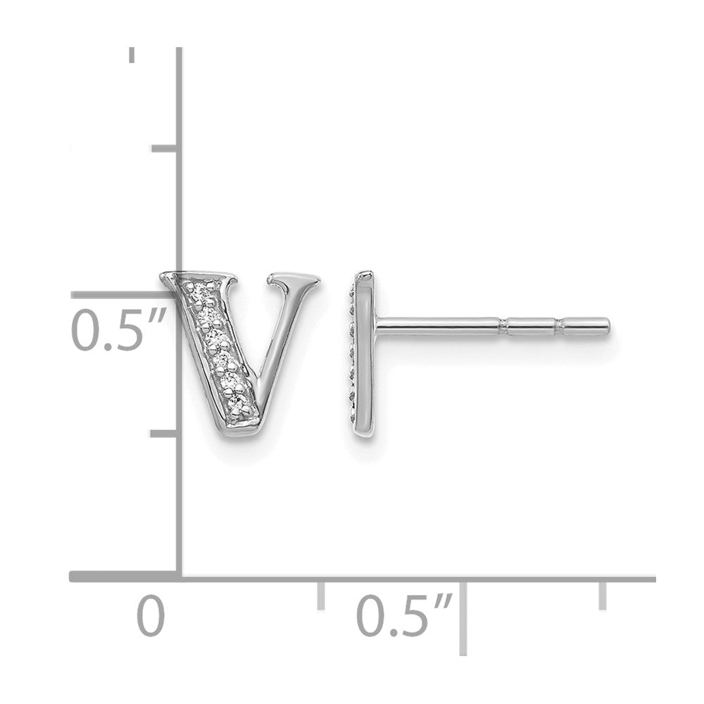 14k White Gold Diamond Initial V Post Earrings