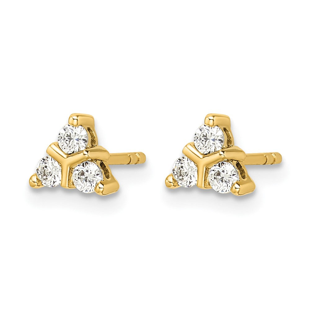 14k 1/4 carat Diamond 3-stone Triangle Post Earrings