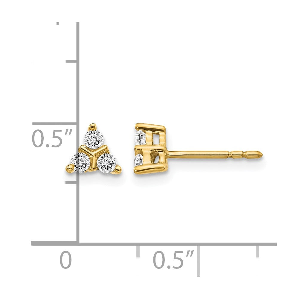 14k 1/4 carat Diamond 3-stone Triangle Post Earrings