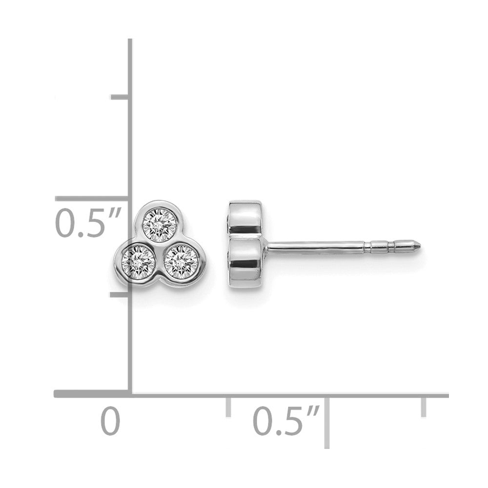 14k White Gold 1/4 carat Diamond 3-stone Bezel Post Earrings