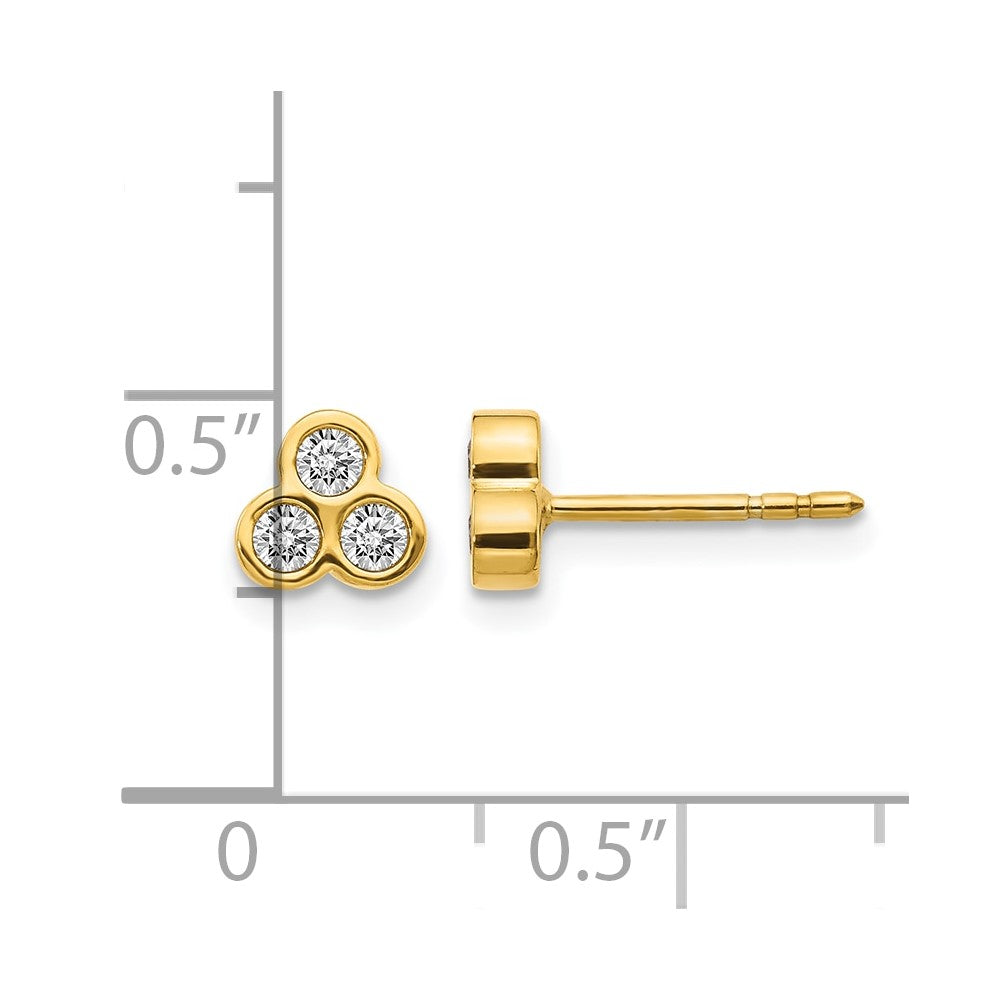 14k 1/4 carat Diamond 3-stone Bezel Earrings