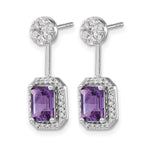 14k White Gold 5/8 carat Diamond and 7x5mm Emerald-cut Amethyst Front/Back Post Earrings