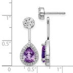 14k White Gold 5/8 carat Diamond and 8x6mm Pear Amethyst Front/Back Post Earrings