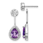 14k White Gold 5/8 carat Diamond and 8x6mm Pear Amethyst Front/Back Post Earrings