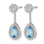 14k White Gold 5/8 carat Diamond and 8x6mm Pear Blue Topaz Front/Back Post Earrings