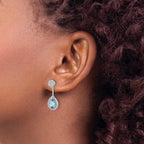 14k White Gold 5/8 carat Diamond and 8x6mm Pear Blue Topaz Front/Back Post Earrings