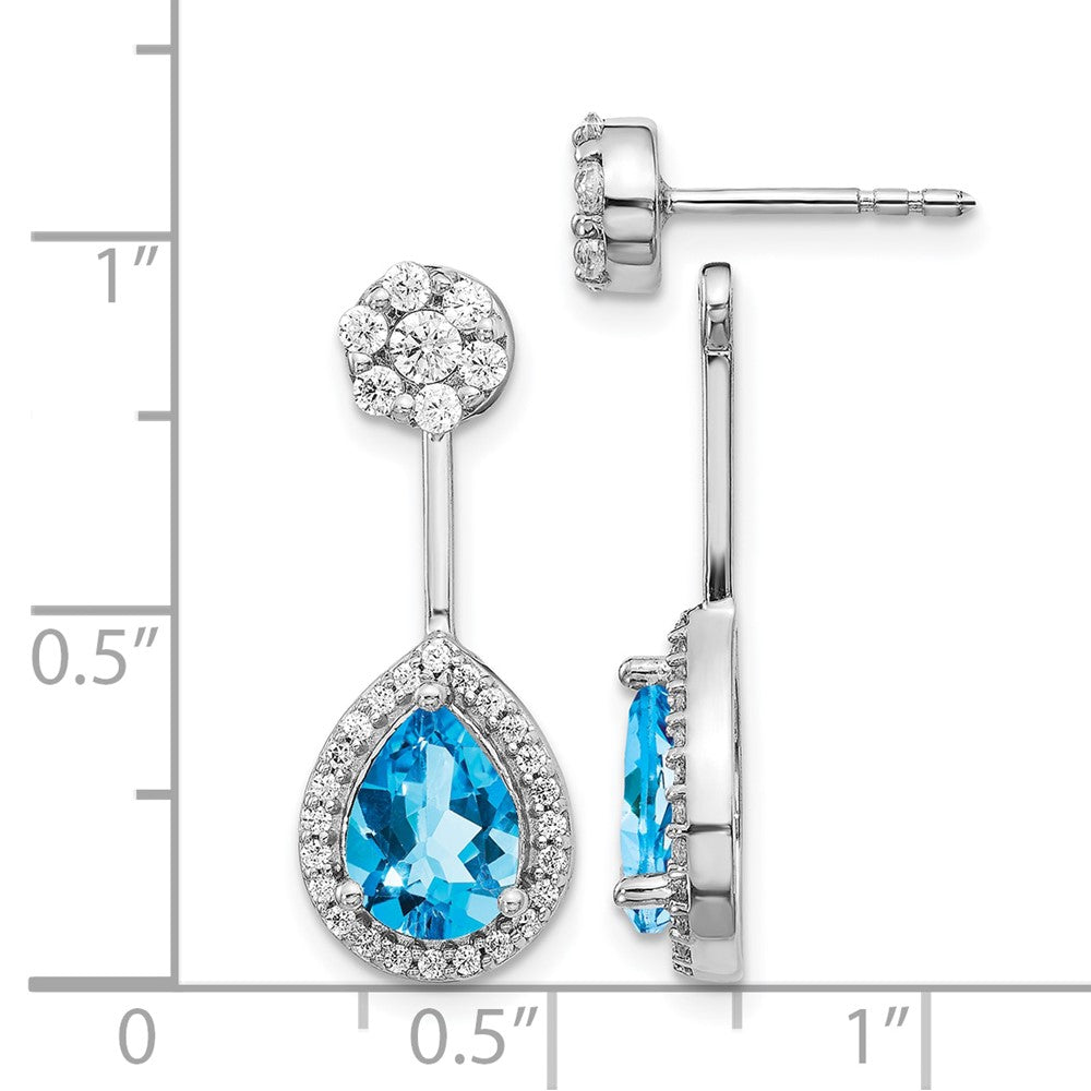 14k White Gold 5/8 carat Diamond and 8x6mm Pear Blue Topaz Front/Back Post Earrings