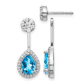 14k White Gold 5/8 carat Diamond and 8x6mm Pear Blue Topaz Front/Back Post Earrings