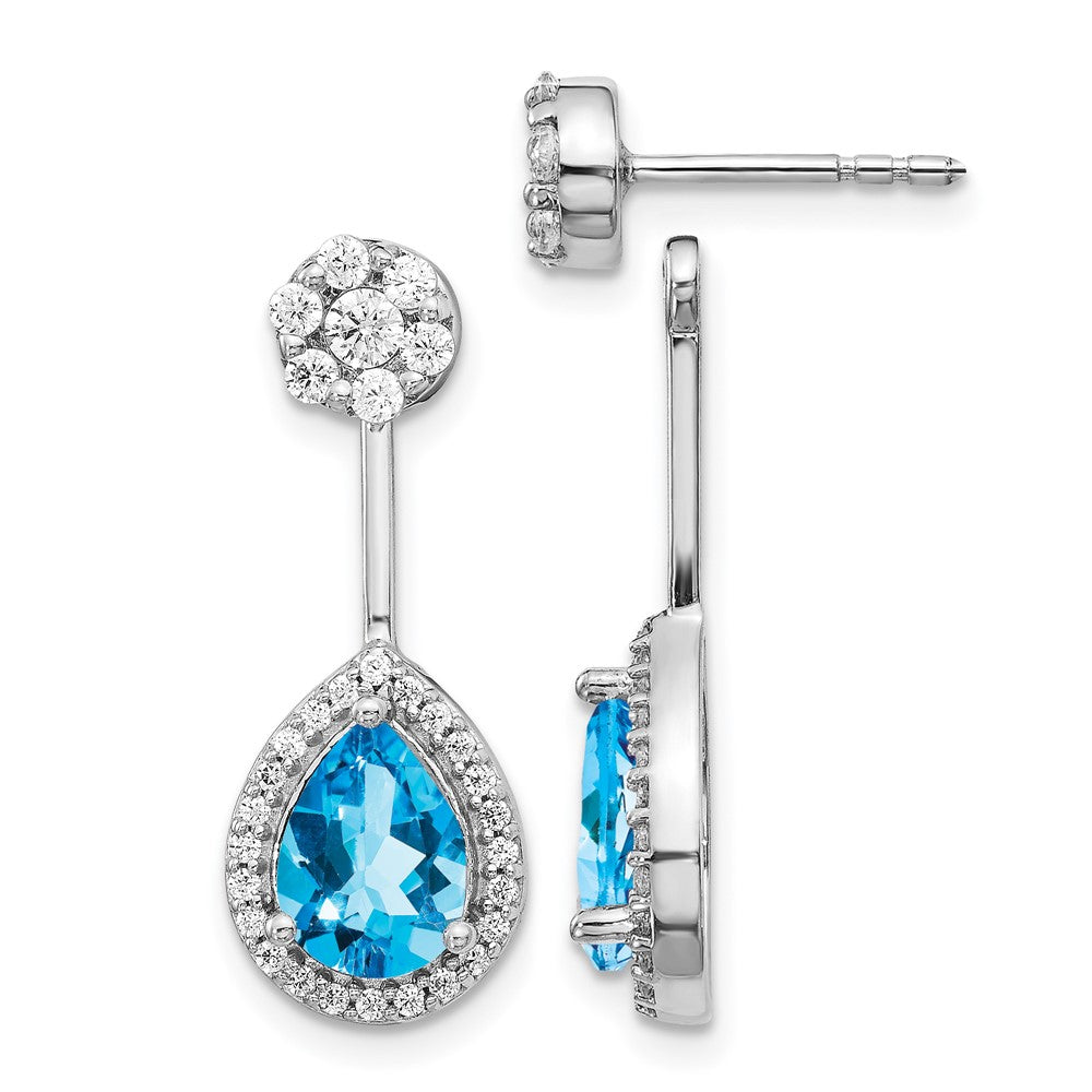 14k White Gold 5/8 carat Diamond and 8x6mm Pear Blue Topaz Front/Back Post Earrings
