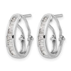 14k White Gold 1/2 carat Baguette Diamond Channel-set Omega Back Hoop Earrings