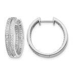 14k White Gold 2-row 3/4 carat Diamond In/Out Hinged Hoop Earrings