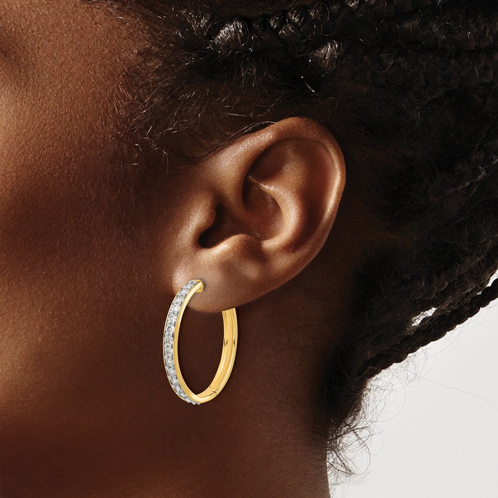 14k 1.5 carat Diamond Hinged Round Hoop Earrings