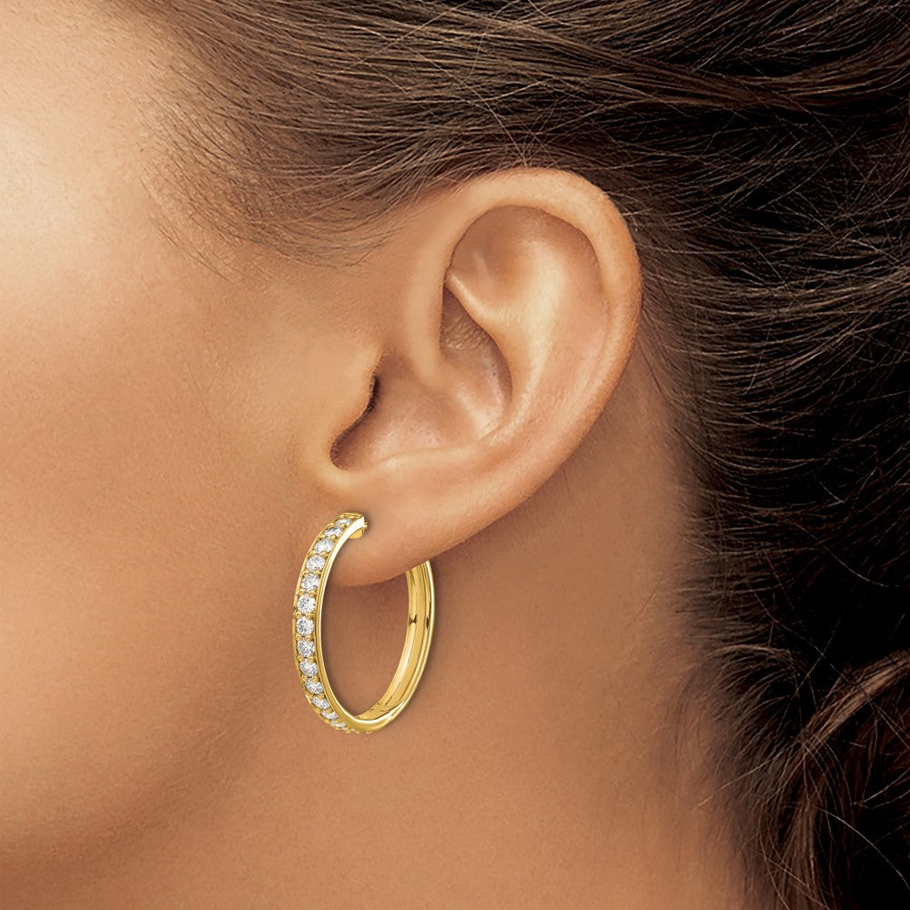 14k 2 carat Diamond Hinged Round Hoop Earrings