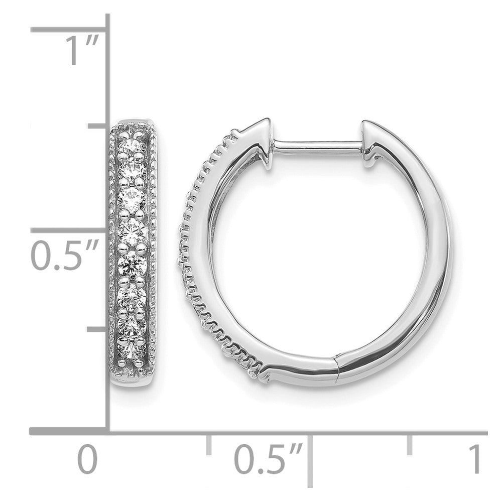 14k White Gold 3/8 carat Diamond Milgrain Hinged Hoop Earrings