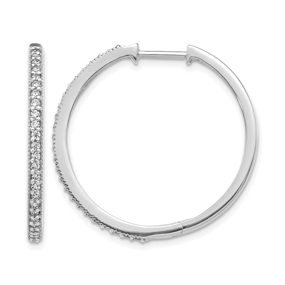 14k White Gold 1/2 carat Diamond Milgrain Hinged Hoop Earrings