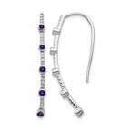 14k White Gold 1/5 carat Diamond and Round Amethyst Threader Earrings