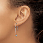 14k White Gold 1/6 carat Diamond and Round Blue Topaz Threader Earrings
