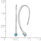 14k White Gold 1/6 carat Diamond and Round Blue Topaz Threader Earrings