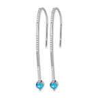 14k White Gold 1/5 carat Diamond and Round Blue Topaz Threader Earrings