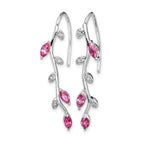 14k White Gold Diamond and Marquise Pink Sapphire Leaves Drop Wire Earrings