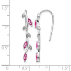 14k White Gold Diamond and Marquise Pink Sapphire Leaves Drop Wire Earrings