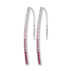 14k White Gold Ombre Pink Sapphire and Diamond Drop Wire Earrings
